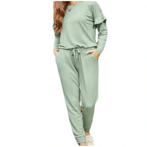 Matilda Jane Resting Day Romper Green Long Sleeve Ruffle Women Size Small‎ NWT